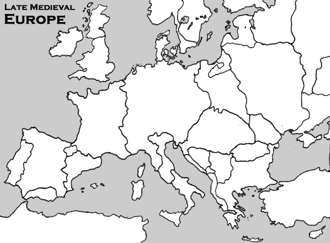 world map outline continents. Outline Map of Late Medieval