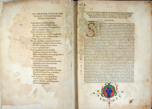 Horace. Opera (Florence, 1482).  Foster Horace Collection copy.