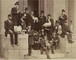 Jenks's taxidermy class on the West stairs of Rhode Island Hall
