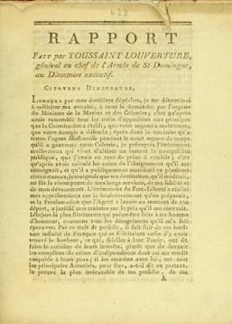 Rapport fait par Toussaint Louverture, Général en Chef de l'Armée de Saint-Domingue, au Directoire exécutif.