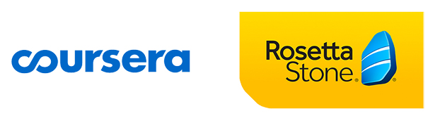 Coursera and Rosetta Stone logos