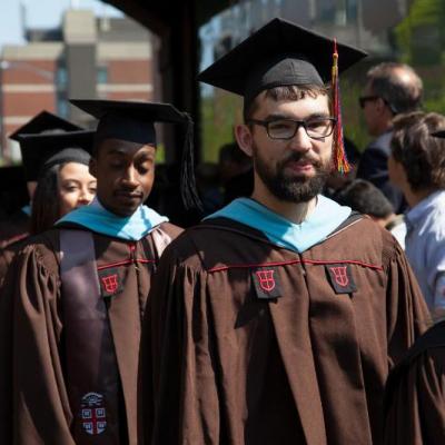 Students in graduation line