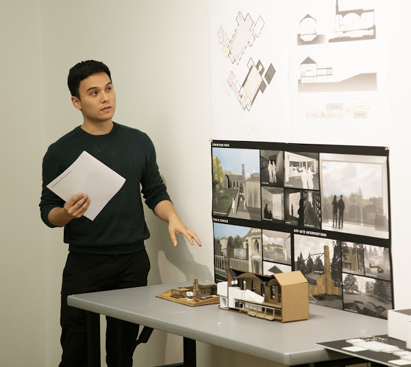 Student with architectural model