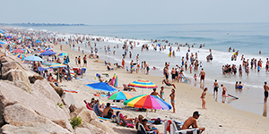 A crowded beach in Rhode Island