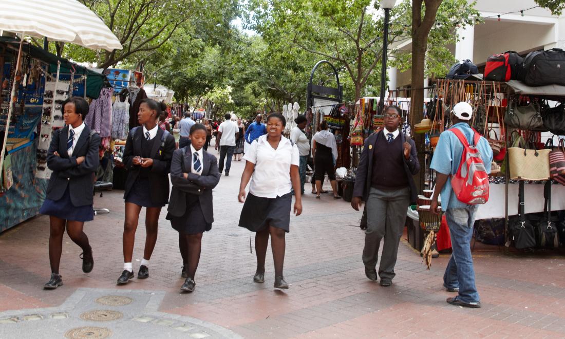 South African teens on city street