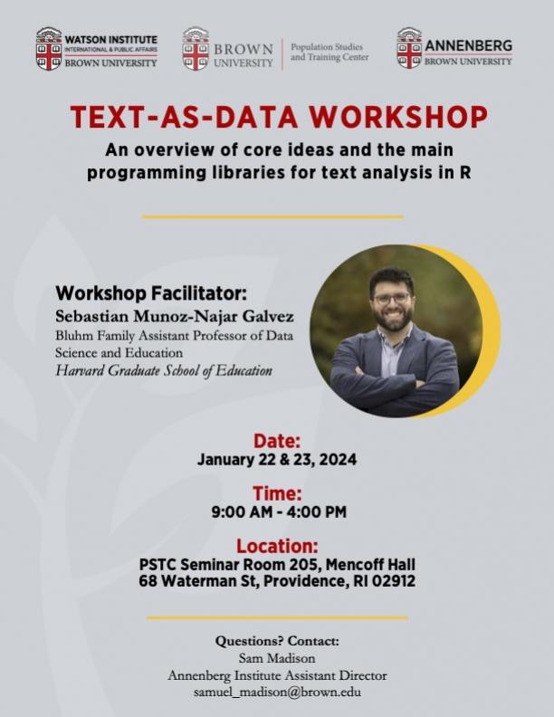 Flyer for workshop featuring photo of speaker