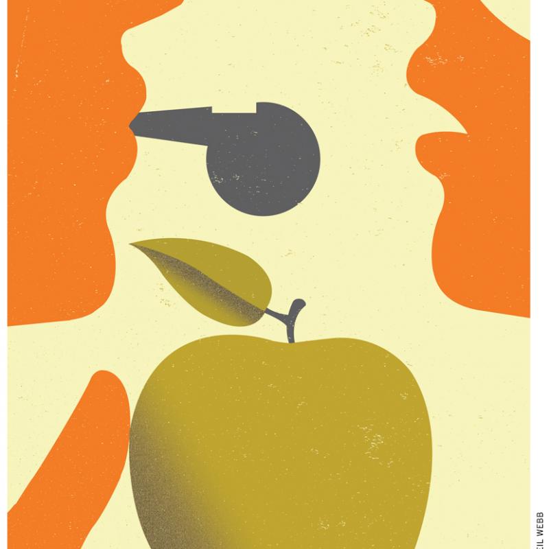 graphic of person blowing whistle and holding an apple