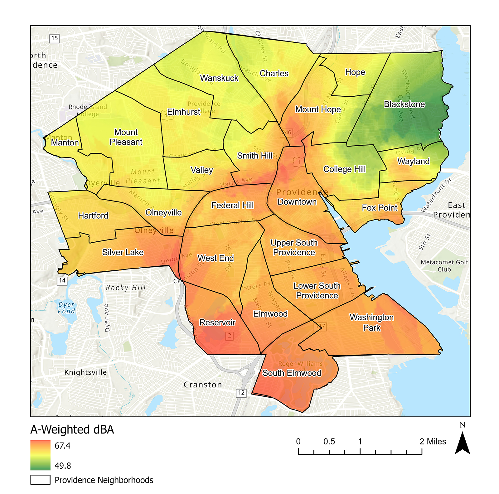 heat map depicting noise levels in the city 