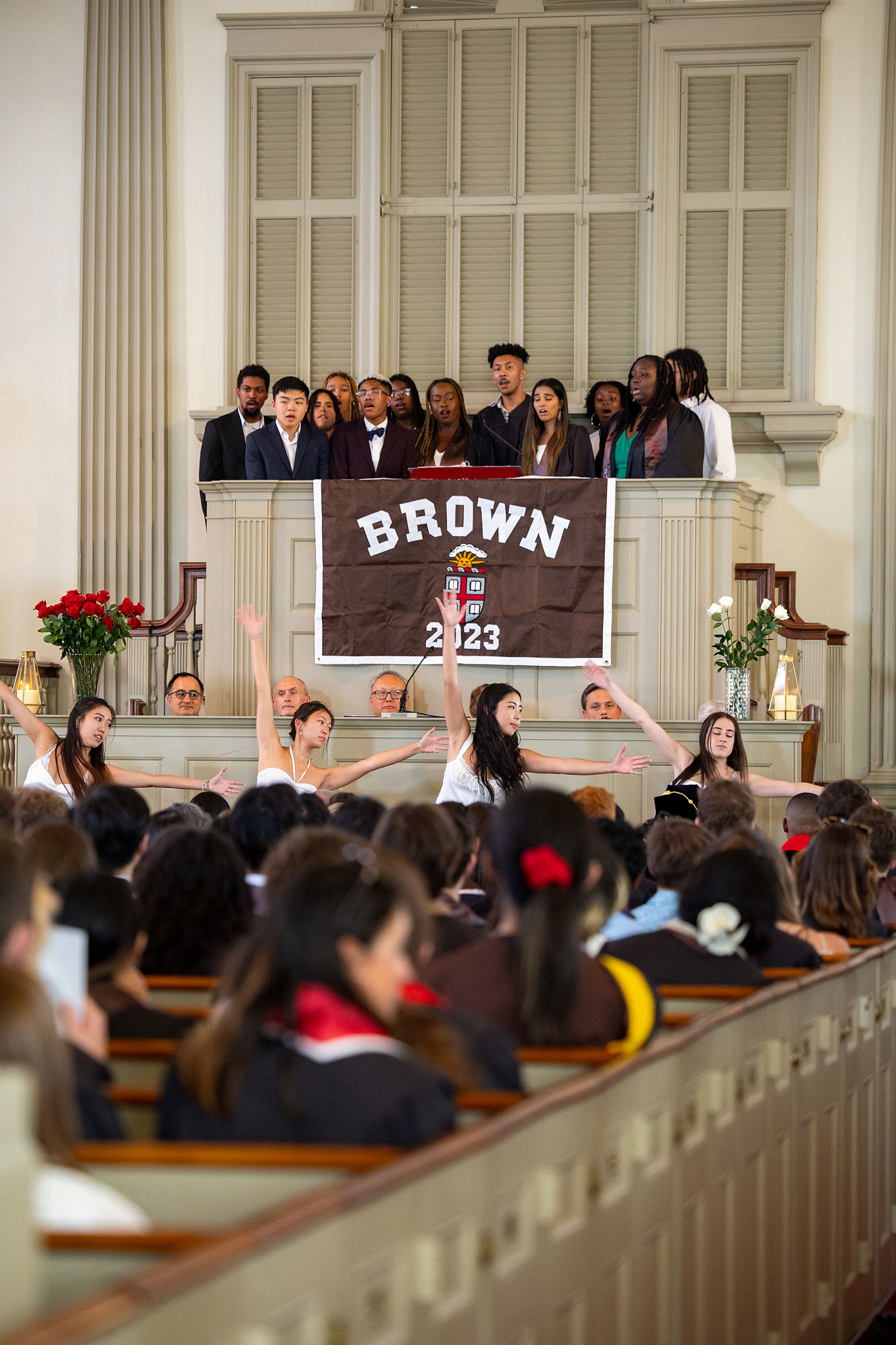 students dance to a Baccalaureate performance