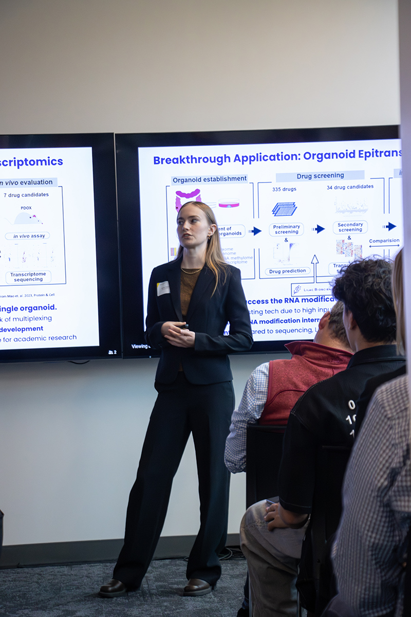 Sabrina Tolppi, a member of Brown’s Class of 2025, presents her company, Lilac Biosciences. 