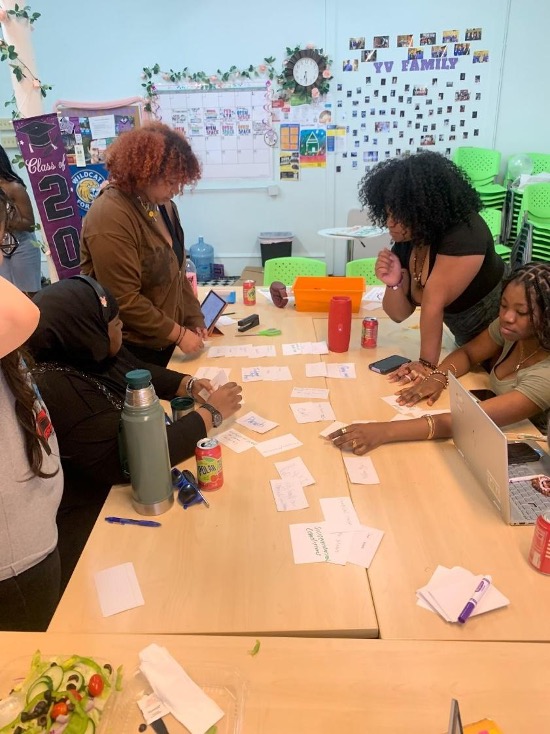 Providence teens discuss covariants on a table