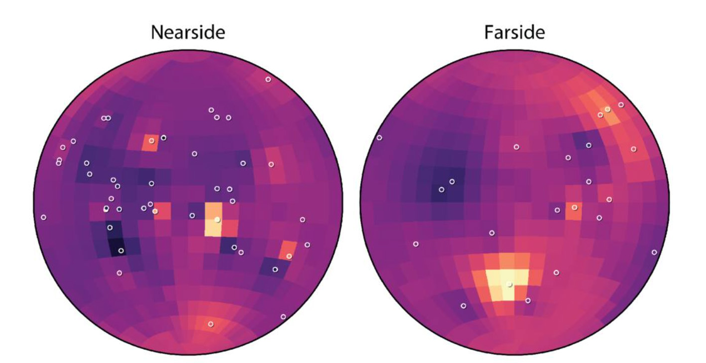 a side-by-side rendering of the regolith thickness on the Moon's nearside and farside
