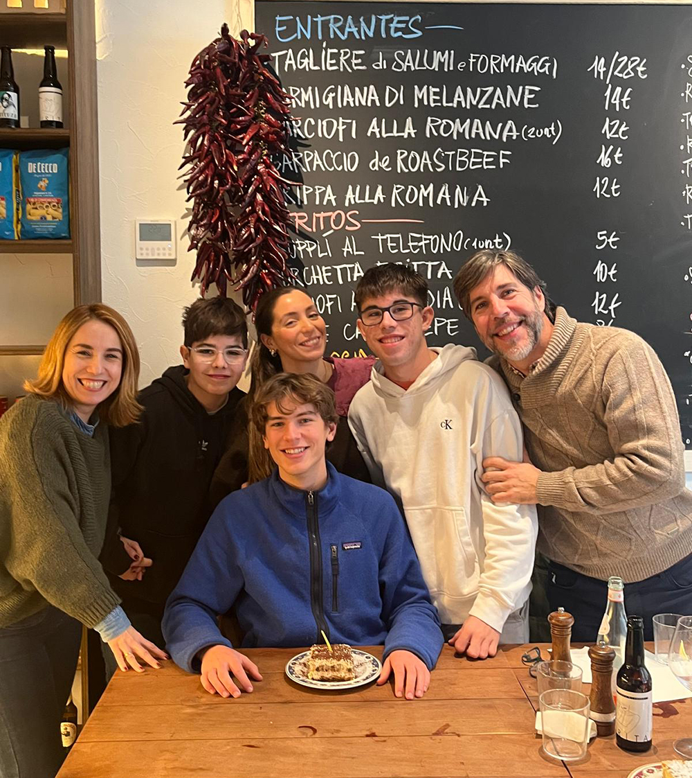 Brown student Justin Dunn takes a photo with his Spanish family on his birthday.