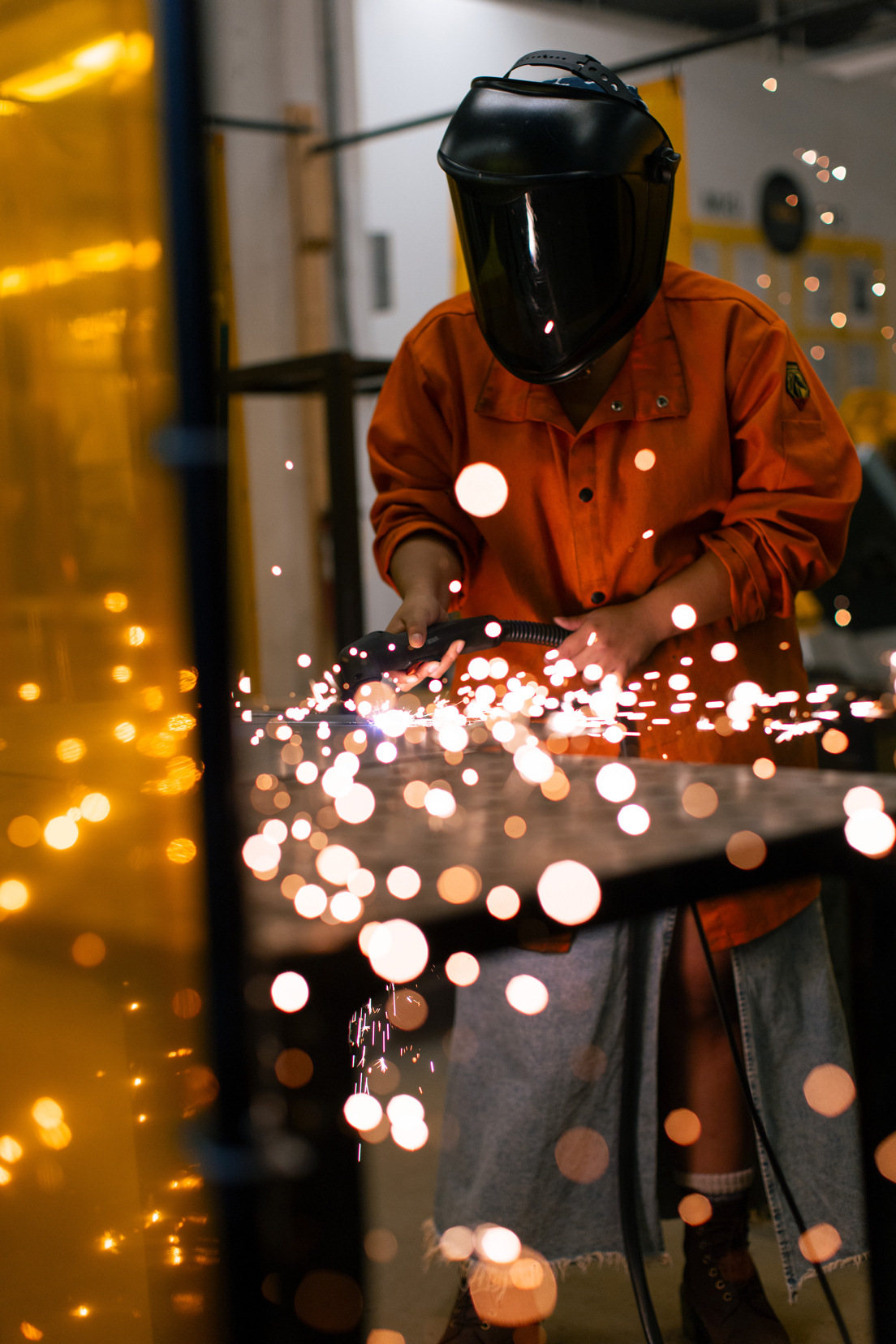 a person metal cutting