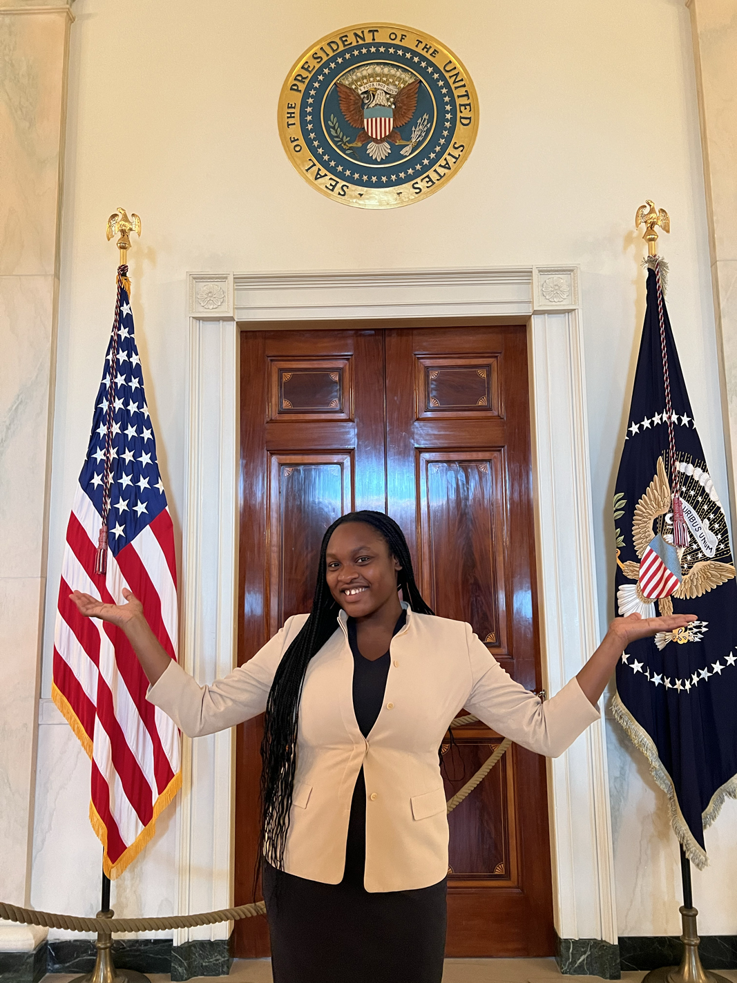 Ayoola Fadahunsi poses in the White House