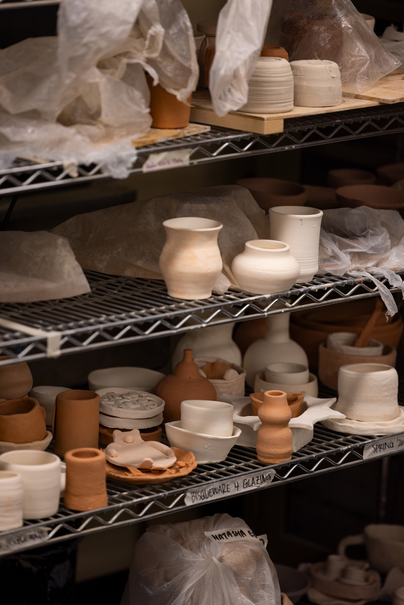 pottery dries on rack 