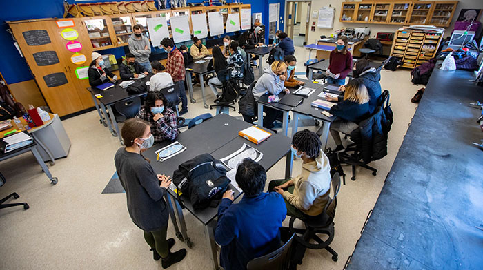  Brown students teaching a lesson on earth science as part of the CORES program put on through the Department of Earth, Environmental, and Planetary Sciences.