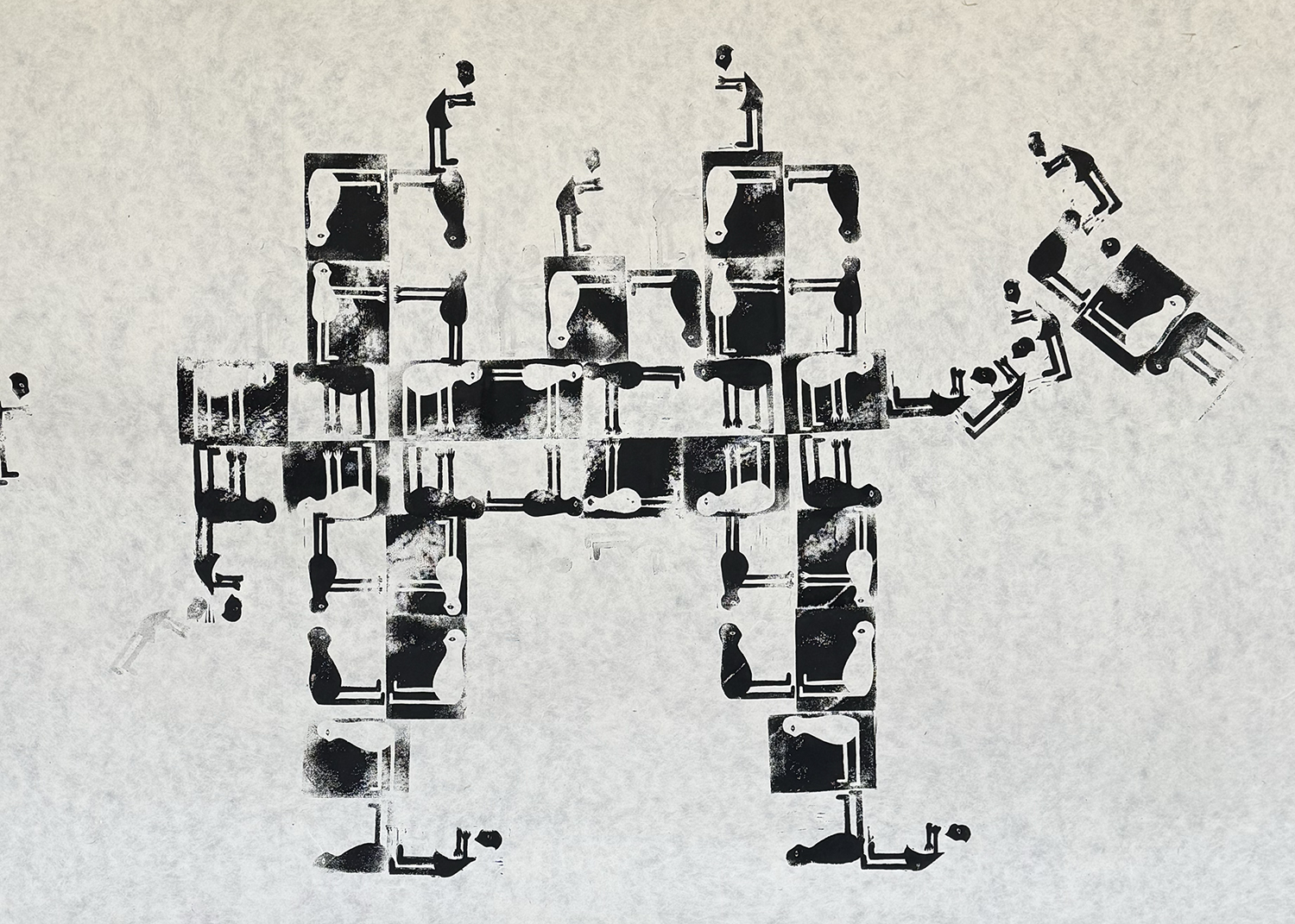 black and white mural