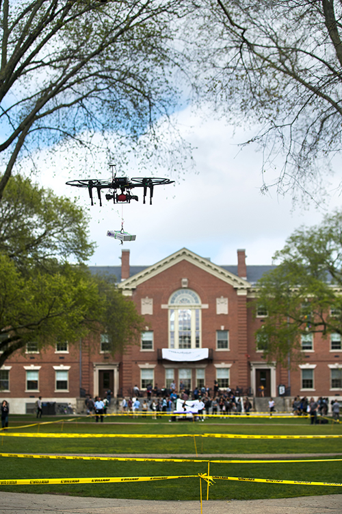 Drone delivering cookies on campus