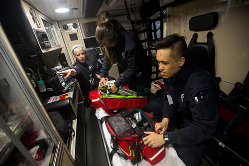 Brown EMTs Katie Luchette, Jessica Cao and Ethan Han