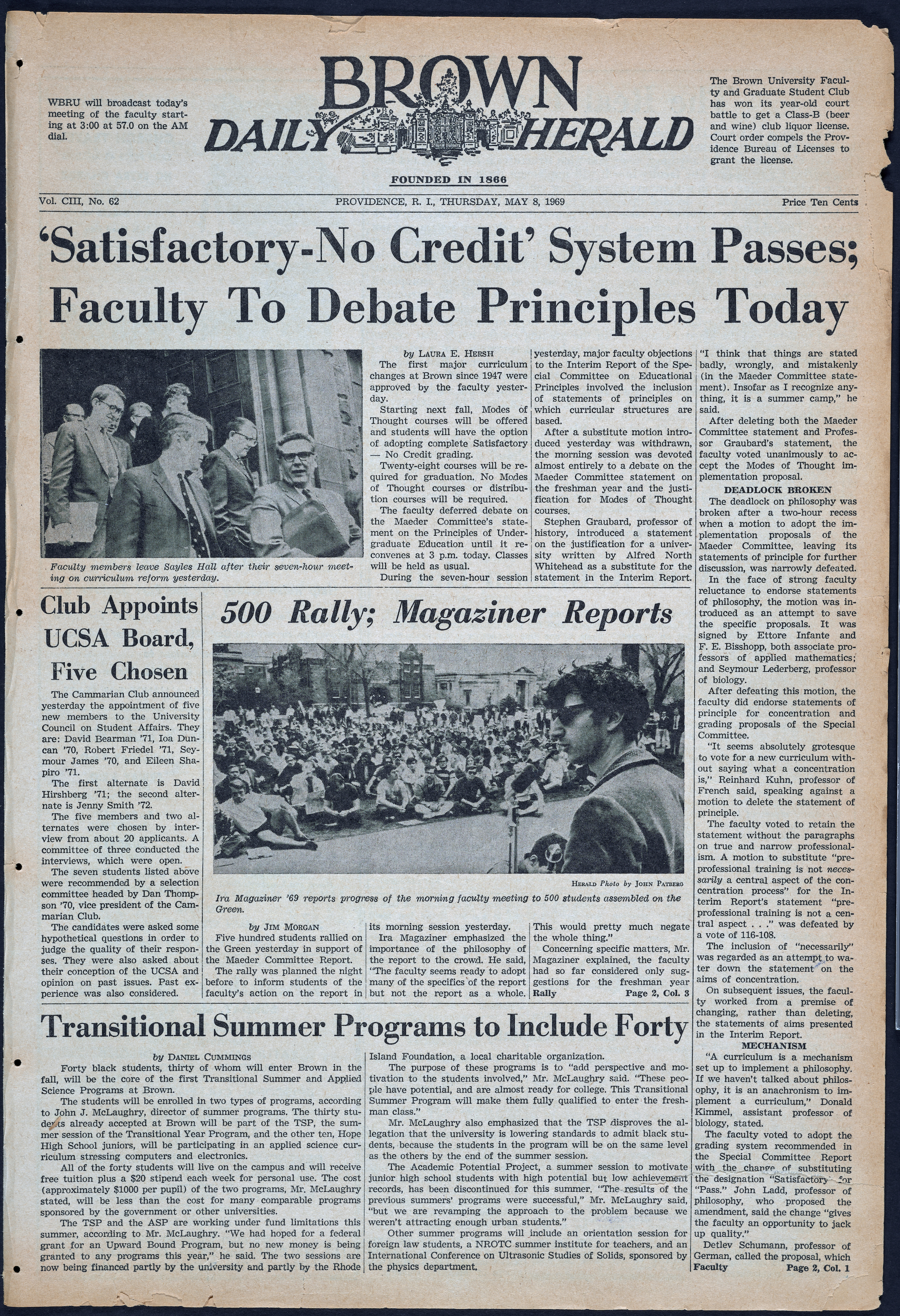 From page of Brown Daily Herald from May 8, 1969