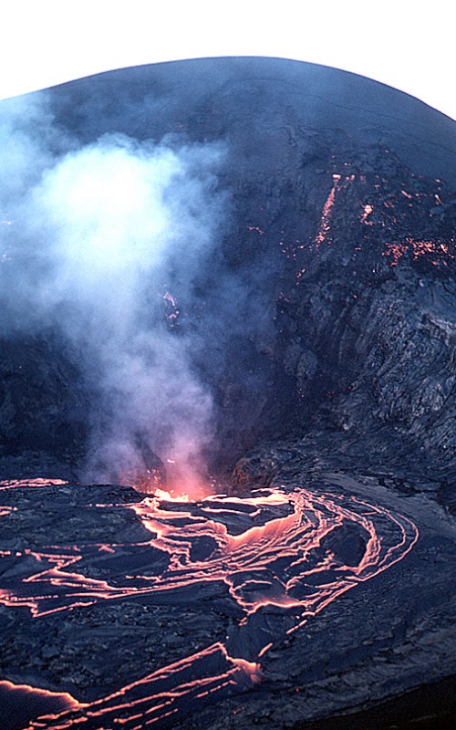 Hot lava swirling around Kilauea Iki volcano