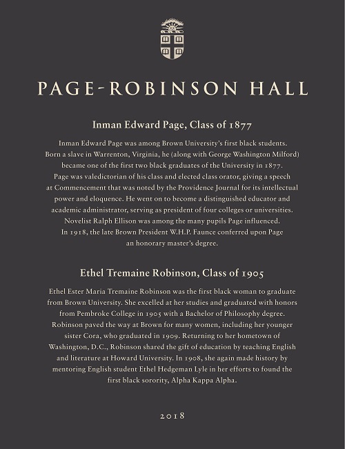 Plaque that hangs near Page-Robinson Hall entrance