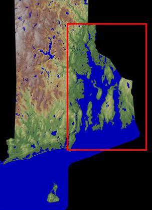 RI map with red box around Narragansett Bay
