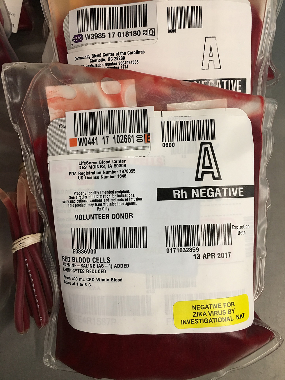 Bags of type A blood