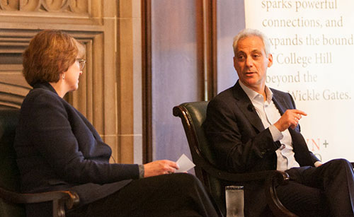  Brown President Christina Paxson and Chicago Mayor Rahm Emanuel