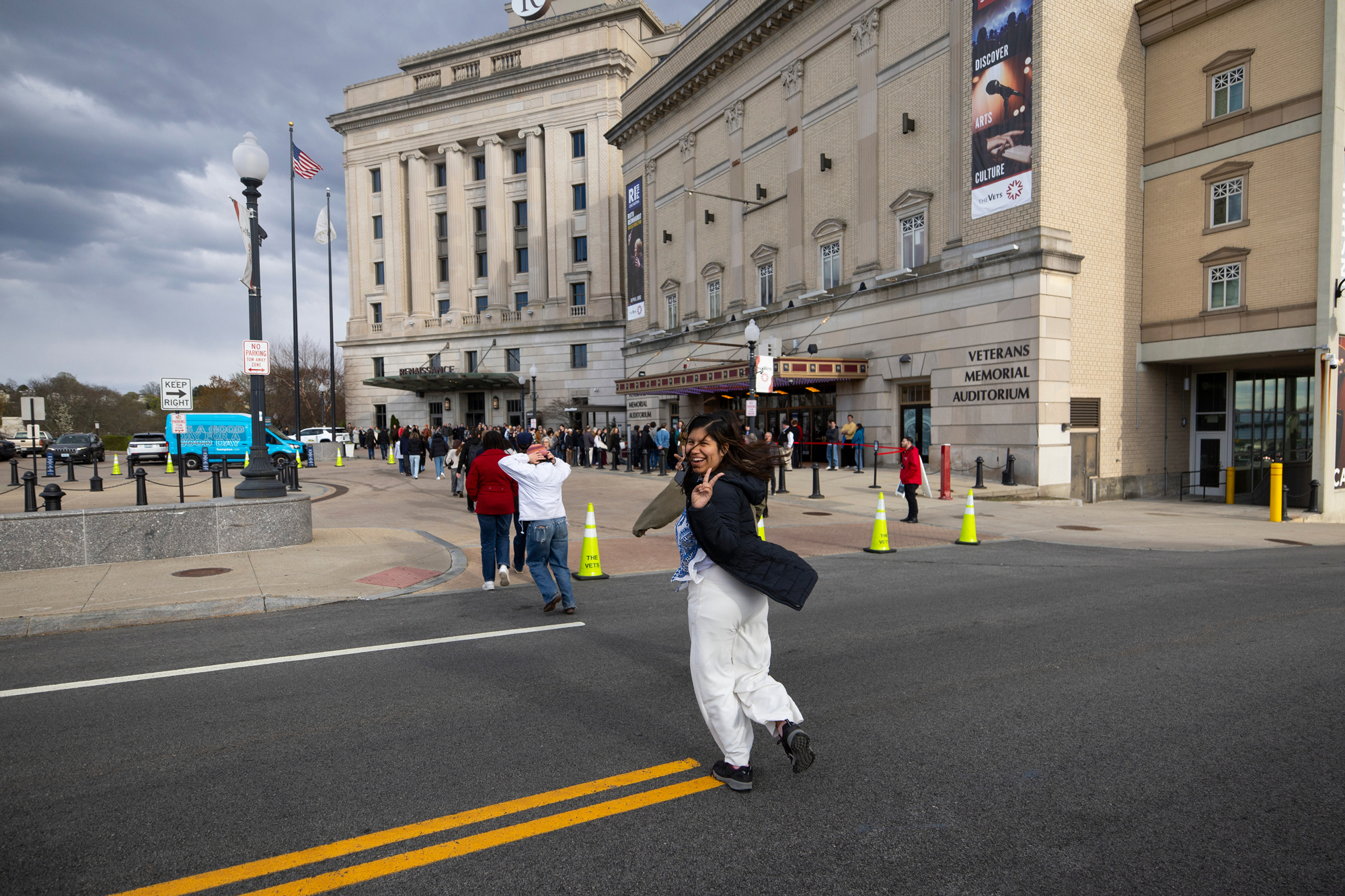 People line up outside of the Veterans Memorial Auditorium