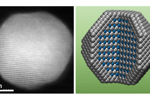 Close-ups of a platinum atom and a cobalt atom