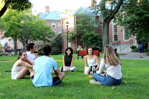 Students on green