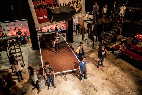 Students on stage during a production