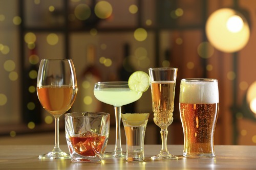 beer, wine, cocktails on bar