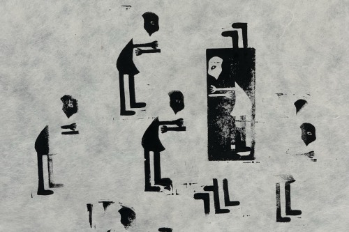 detail shot of black-and-white mural