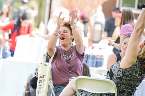 staff cheering
