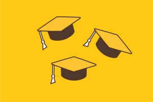 Graphic of three mortarboard caps