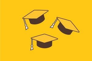  Graphic of three mortarboard caps