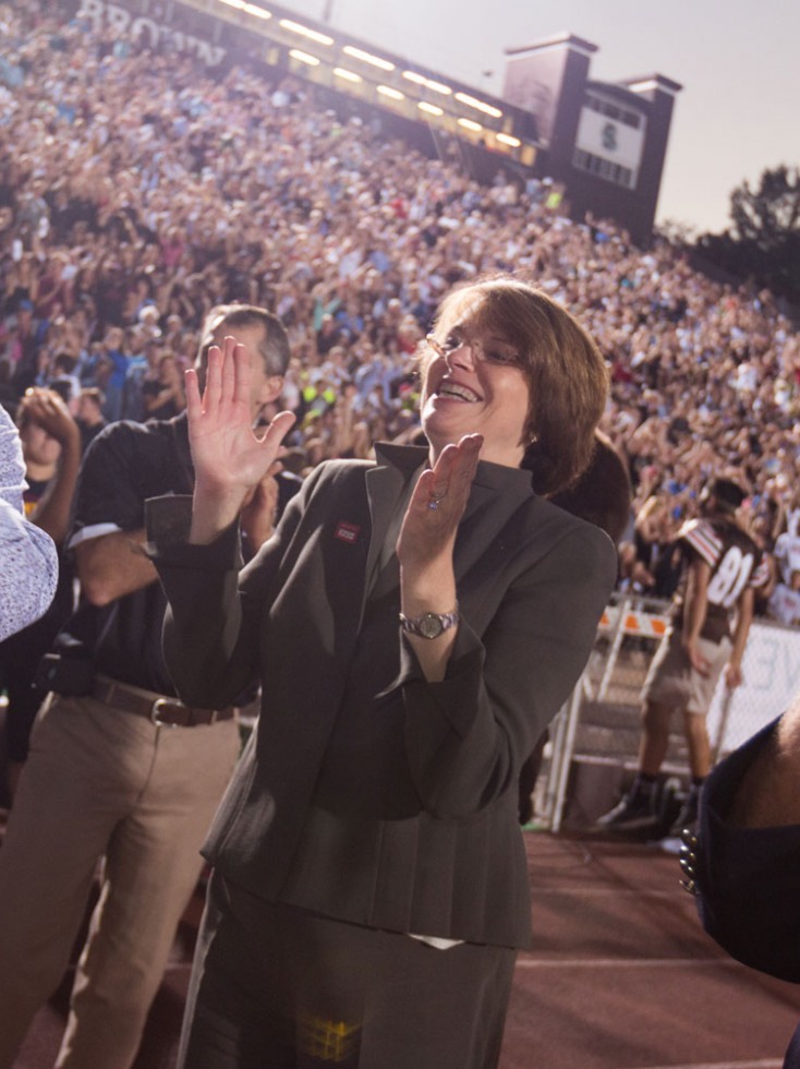 Christina Paxson at a football game