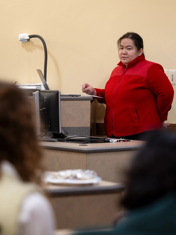 Katherine Chen in a Brown classroom