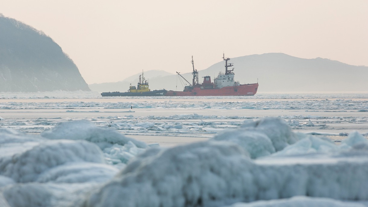 icebreaker ship sailing on the Arctic Ocean