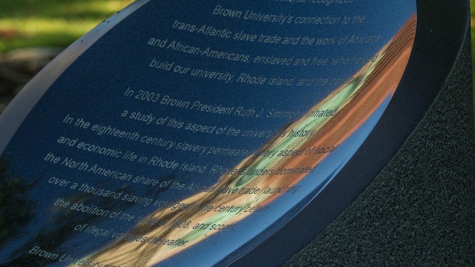 Closeup of the Slavery Memorial marker