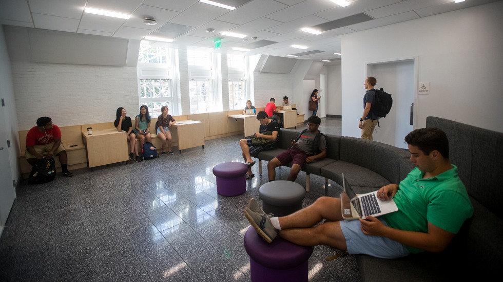 Students hanging out in communal area