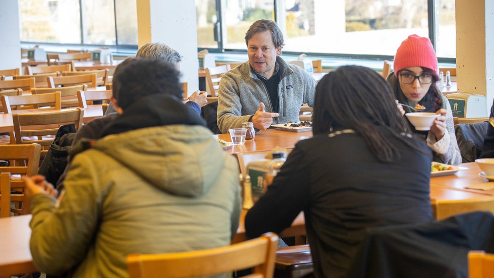 Moore eating with students