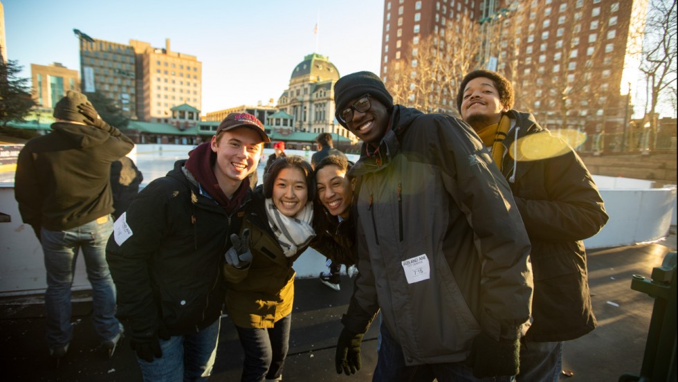 Students ice skating in Providence