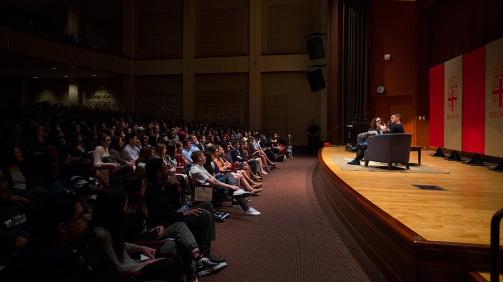 Wide shot of Noah on stage