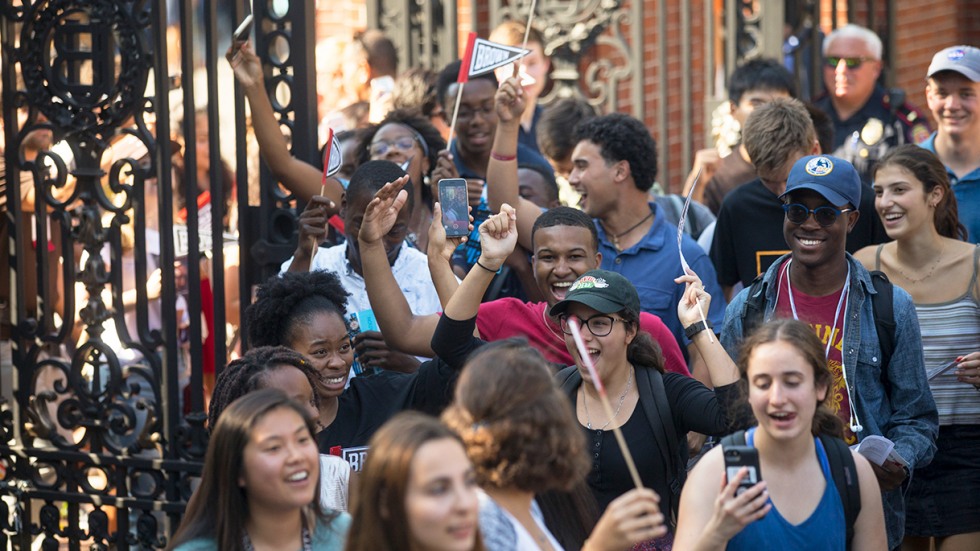 First-year students make their way through the Van Wickle Gates