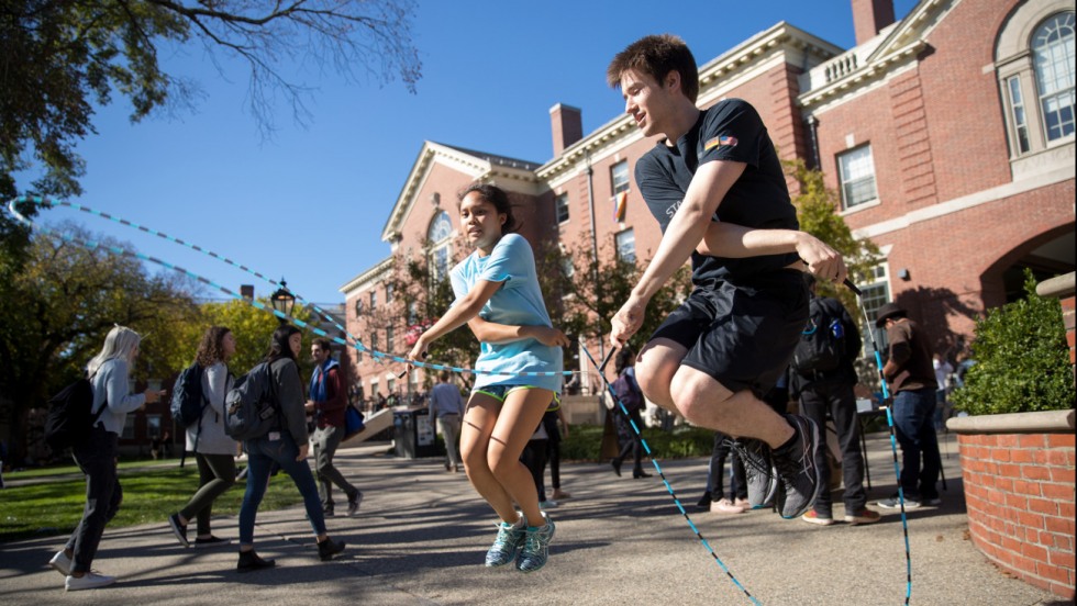 Isabelle Belles and Sam Ornstein jumping rope