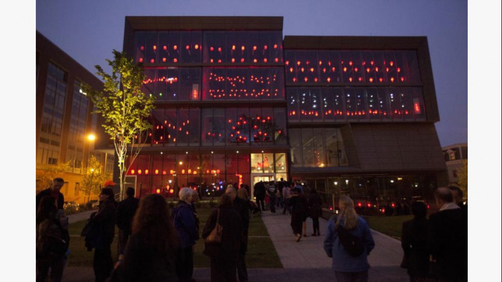 The Granoff Center lit by the lights of the Lantern Festival